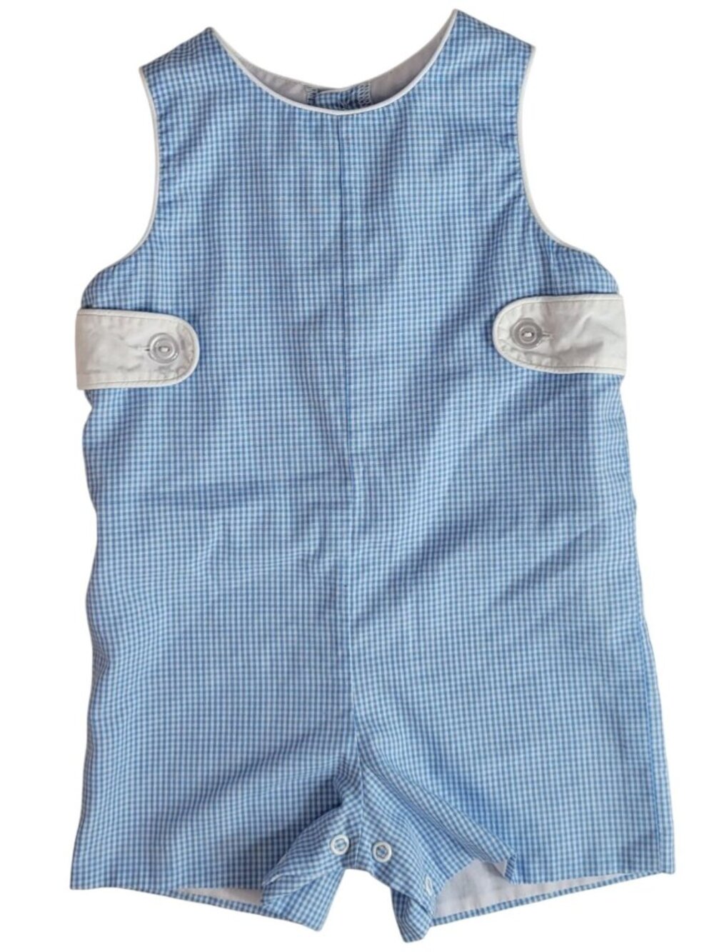Eleanor Rose Boys Gingham Shortall Blue 12M Snaps Logan John 100% Cotton Photo